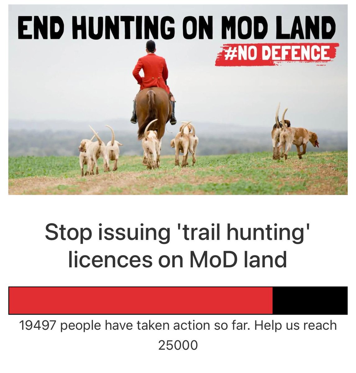 Protect the Wild (@protectthewild_) on Twitter photo We are so close! Almost 20k people have taken action demanding the MoD does the right thing and ban hunting on their land!
Please add your name and share this as far and wide as possible.
protectthewild.org.uk/modpetition/
<a href="/ChrisGPackham/">Chris Packham</a> We are so close! Almost 20k people have taken action demanding the MoD does the right thing and ban hunting on their land!
Please add your name and share this as far and wide as possible.
protectthewild.org.uk/modpetition/
<a href="/ChrisGPackham/">Chris Packham</a>