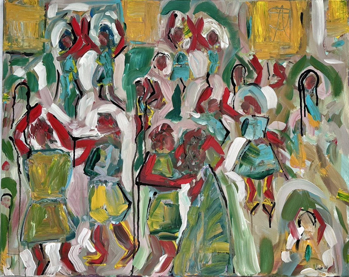 lindaAliArt's tweet photo. Experience pure #joy and #movement with Celesta Dance - an #abstractmasterpiece capturing the essence of #happiness through vibrant colors and mid-dance figures. Let the energy and warm light transport you into the moment.#artlovers #modernart #contemporaryart #Dance  #expression https://t.co/dCMQidxYqI
