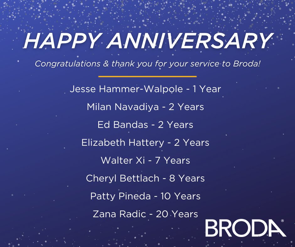 BrodaSeating's tweet photo. We want to recognize our fantastic team members celebrating another year with Broda in April. Special recognition to Patty (10 years) and Zana (20 years) for their long-term service to our clients worldwide! 

#HappyAnniversary #WorkAnniversary #CelebratingSuccess #Broda https://t.co/TXobXDMd2n