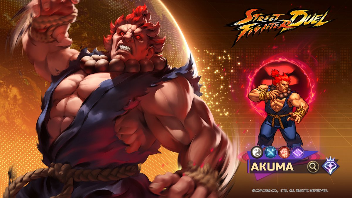 sfduelgame's tweet photo. Attentions!! Akuma is finally in the game! Will you take the challenge of the Master of the Fist? 👊
#StreetFighterDuel https://t.co/GDT9fS8fLC