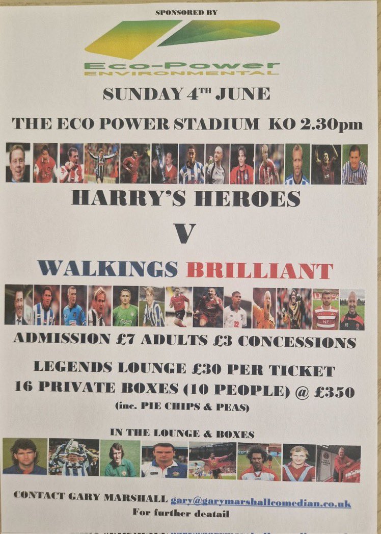 Just over 7 weeks to our biggest event yet #mentalhealth support
General admission tickets will be available to purchase from Doncaster Rovers by the end of next week, the Private Boxes and Legends lounge tickets will be available by Wednesday 19th April 👍🏻