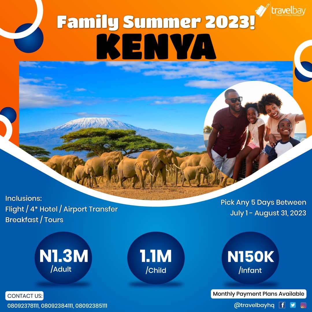 TravelBayHQ's tweet photo. 🇰🇪 KENYA FAMILY SUMMER! 🇰🇪

Come enjoy an exciting summer in Kenya with your family with Travelbay!
 
Dates:
Pick any 6 days between July 1 - August 31, 2023

Inclusions:
● Flights 
● 3 star hotel stay
● Airport Transfers
● Breakfasts
● Tours

🔗https://t.co/L3B3H6UOTa https://t.co/6hOoCVP9xP