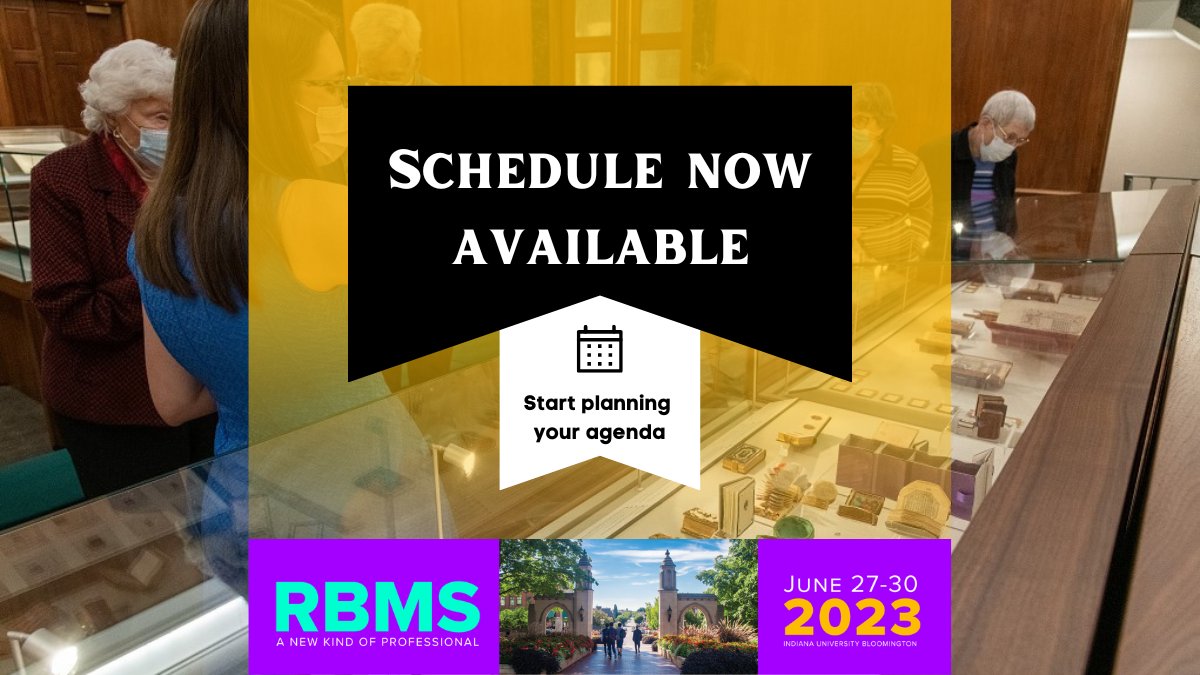 RBMSinfo's tweet photo. The #RBMS23 schedule is live! Check it out here: 
https://t.co/qFQa1jabE6 https://t.co/OyhjmGxrKs