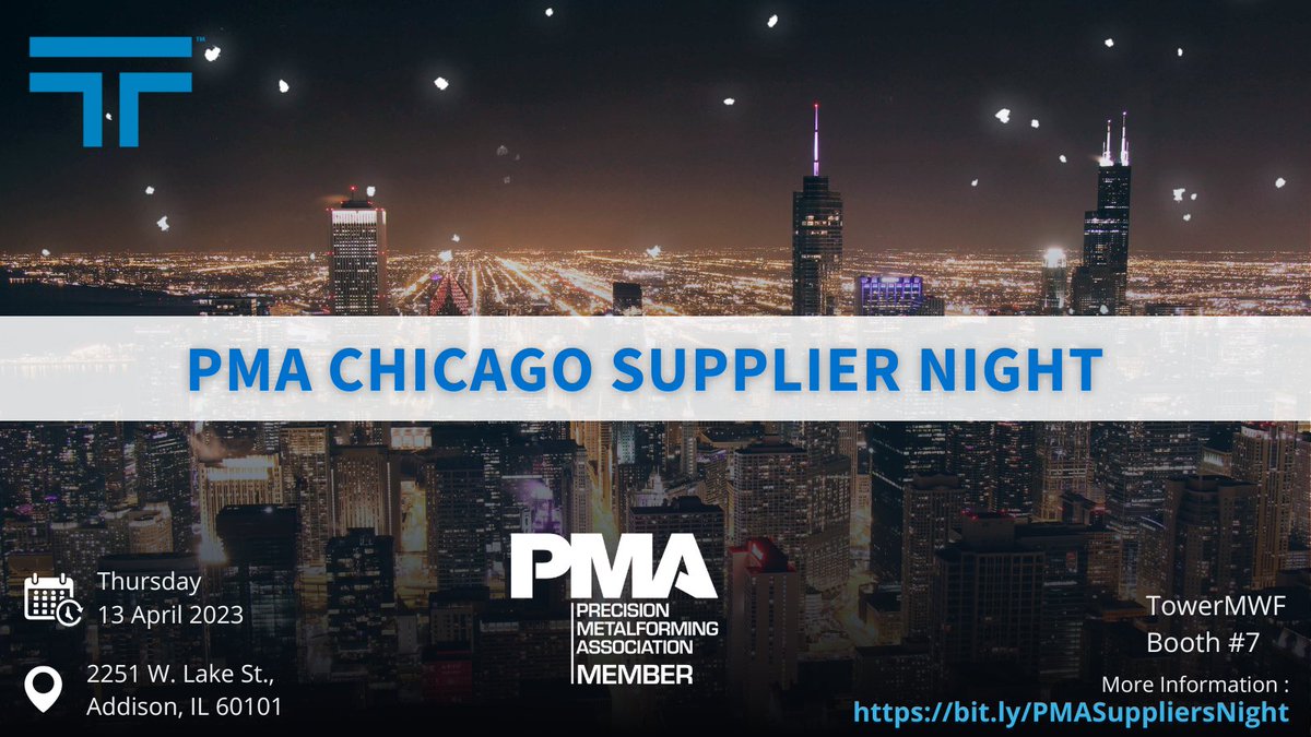 TowerMWF's tweet photo. We can't wait to see you TONIGHT for an exceptional networking event as we sponsor PMA's Chicago District Suppliers Night on Thursday, April 13th!
#PMA #Chicago #metalworkingfluids #metalworkingoil #Towermetalworkingfluids #TowerMWF #PMAsponsor https://t.co/mWXoD6MM6A