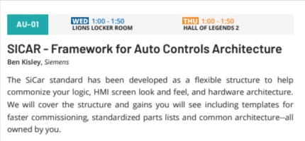 jamesvgingerich's tweet photo. #ManufacturingInAmerica.  Coming up at 1pm.  SICAR - Framework for Auto Controls Architecture. AU-01.  #MiA23 #Manufacturing https://t.co/kz7UANeziE