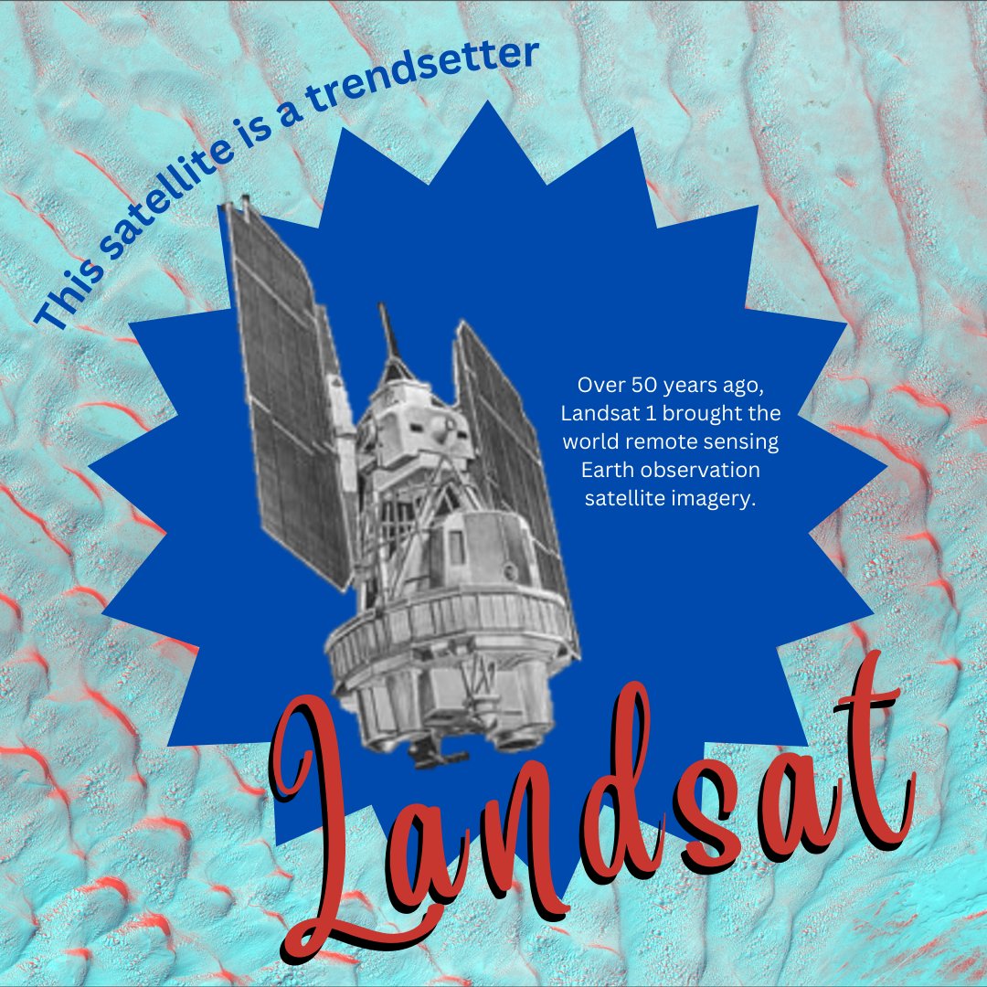 USGSLandsat's tweet photo. ✨Meet the Landsats.✨

Landsats are everything... uh, see everything.

Landsat 1 started it all in 1972. This trendsetter made remote sensing vogue, kicking off an earth observation revolution. 

Come on, let's go party with the other Landsats: https://t.co/S7gUVXpjKX https://t.co/ar081gkVL4