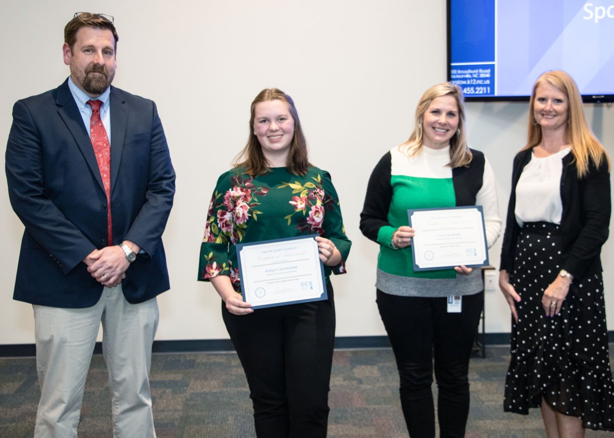 OnslowSchools's tweet photo. April is Month of the Military Child, and this week, we proudly recognized two students at our BOE meeting who were named national semifinalists for Military Child of the Year. Congratulations to Kailyn Carmichael, of Onslow Early College, and Lola Campbell, of Swansboro High! https://t.co/TONGxMHpS0