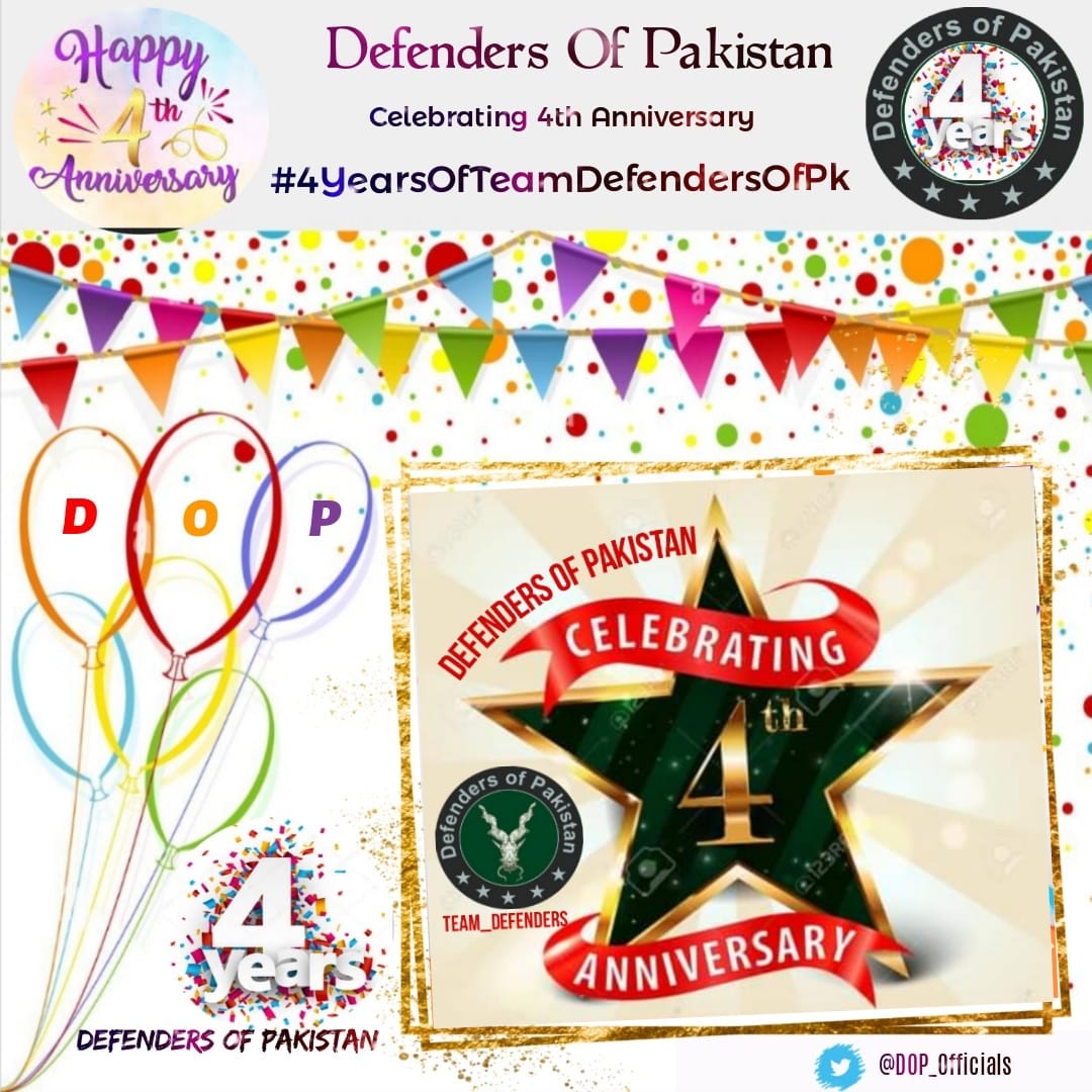 DOP_Officials's tweet photo. Today we are celebrating 4th anniversary of DOP 🇵🇰
Congratulations to my amazing team DOP on completing 4 successful years! 
#4YearsOfTeamDefendersOfPk
Proud to lead such a dedicated team of volunteers who have launched 199 trends on Twitter. https://t.co/hh2n1ioHp3