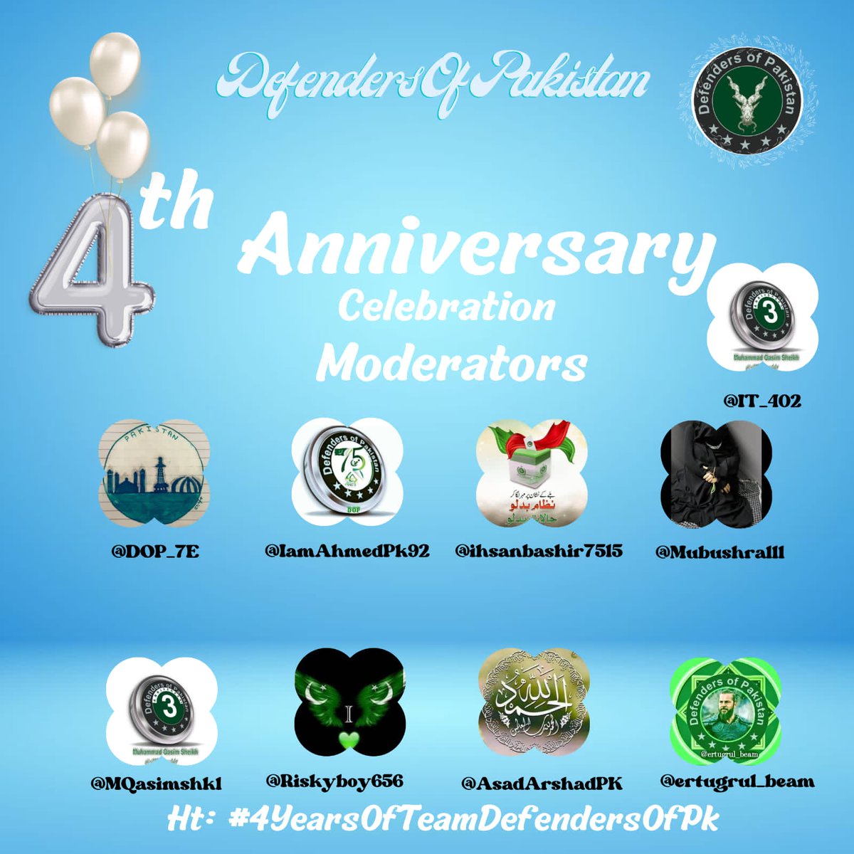DOP_Officials's tweet photo. Your relentless efforts, hard work, &amp; passion make us stronger every day, Keep up the great work! 
Proud of our resilient team at Defender of Pakistan, tackling 199 trends to address hot topics and back our nation 🇵🇰 against misinformation campaigns. 
#4YearsOfTeamDefendersOfPk https://t.co/qod8vHcq3D