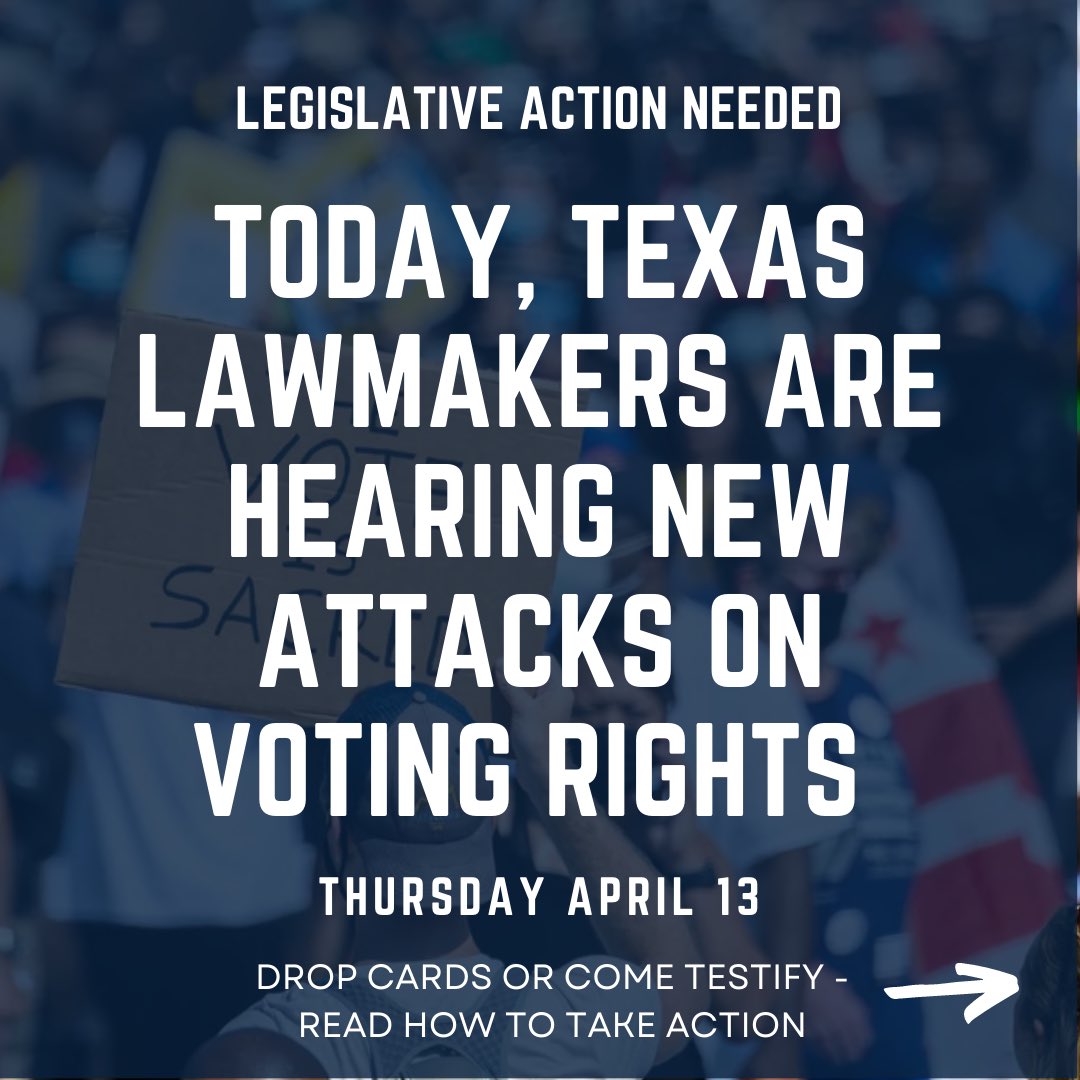 CCauseTexas's tweet photo. 🚨URGENT🚨

Calling All Voting Rights Advocates! 📢

We need your help in testifying, dropping a card or submitting written comments! https://t.co/ezvo9UdYts