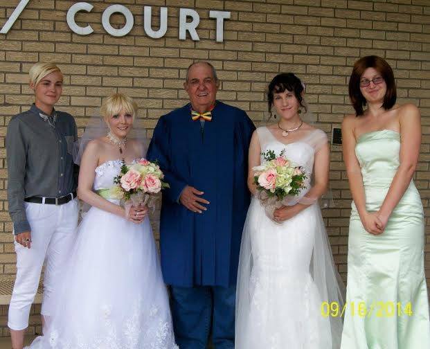 my father is a municipal judge. In 2013 NM made gay marriage legal. In protest, every judge in his county stopped performing ALL marriages. Except my dad, who bought a rainbow bow tie and had me rewrite his vows to be gender-neutral. Here he 9 months later at his 80th ceremony.