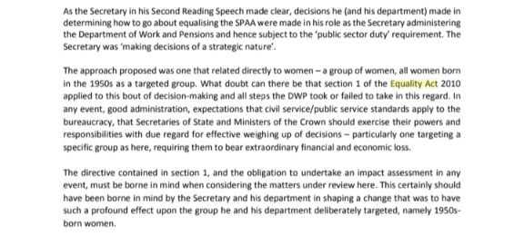 @andreasnowdrop @BoudoirPriveUK #50sWomen should be able to
18 refs to the #EqualityAct in the Judge's Report, leaving no doubt that #DomesticLaw was broken 
'targeting a specific group (women born in the 1950s) as here, requiring them to bear extraordinary financial & economic loss'
cedawinlaw.com/post/the-judge…