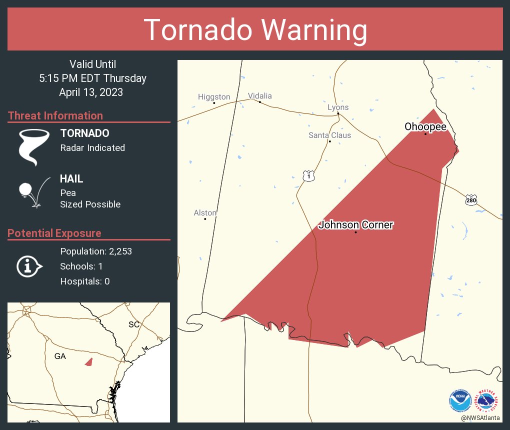 NWS Tornado on Twitter "Tornado Warning including Johnson Corner GA
