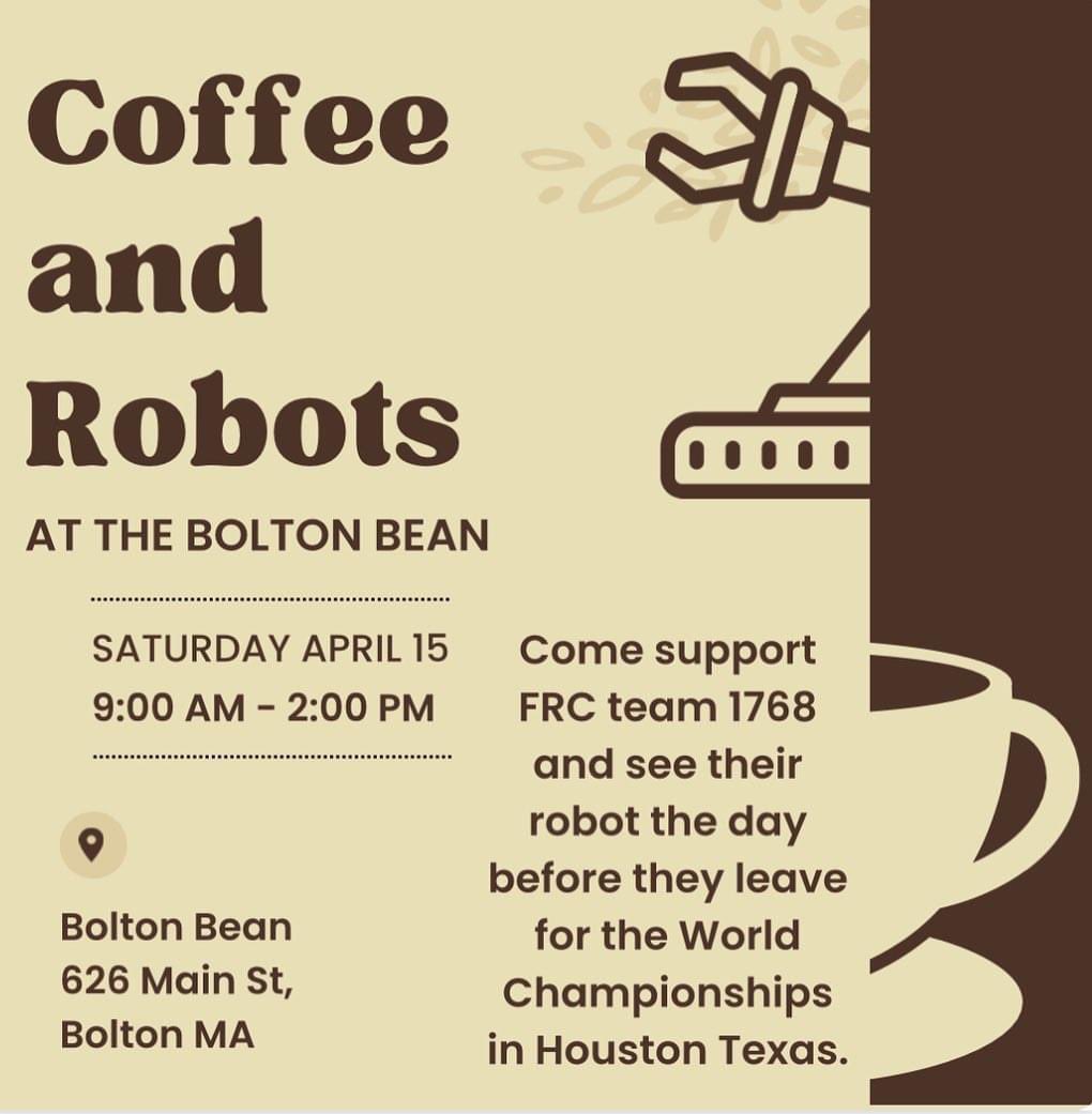 Come check out Breach in person! #chargedup #frc #Robots #BoltonBean #coffeeandrobots #houstonbound #nashoba