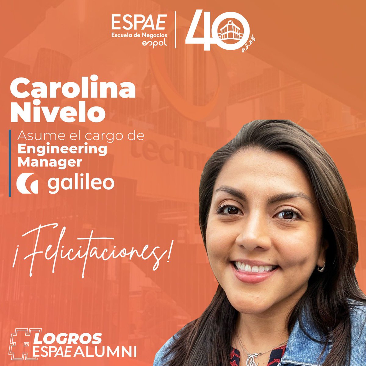 espae's tweet photo. Compartimos buenas nuevas de nuestros #ESPAEAlumni destacados de esta semana. Felicitamos a  @carolinanivelor ( MGP16) y Franklin López (EMBA23) por sus nuevos retos profesionales. Éxitos en su gestión como gerentes de empresas de tecnología. 

#LogrosESPAE #ESPAEes1 #AlumniESPOL https://t.co/M8X23FAWMt