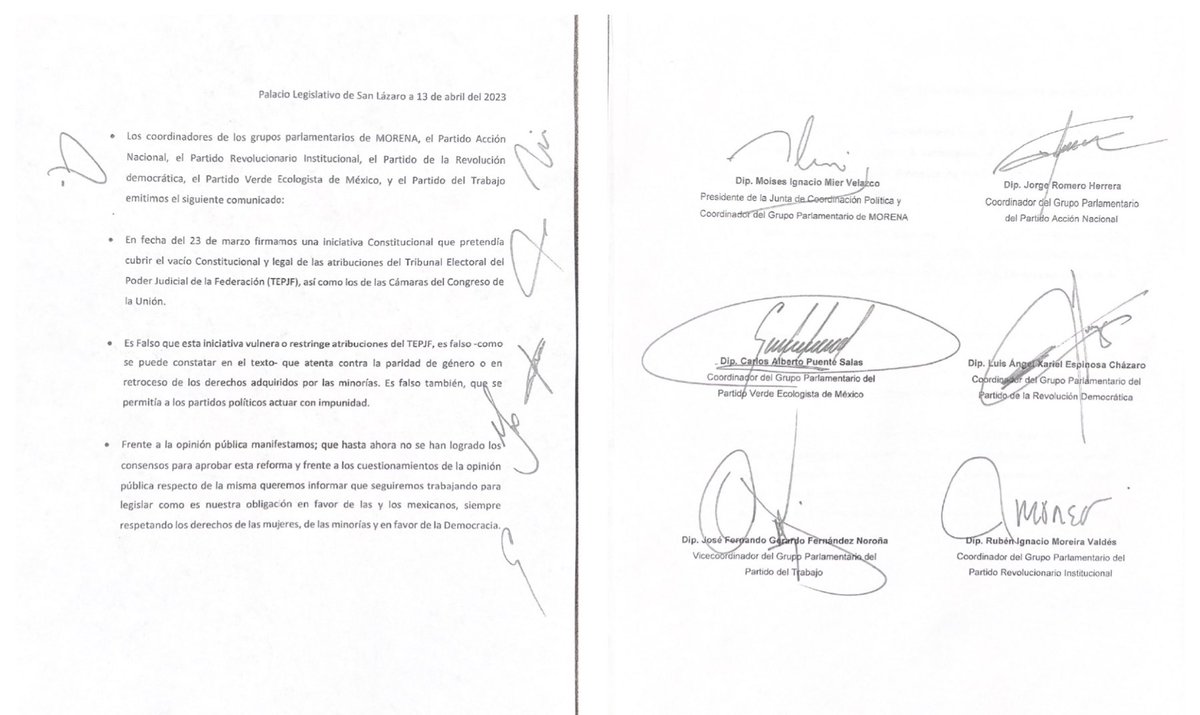 PRI_Nacional's tweet photo. Los coordinadores de los grupos parlamentarios del PRI, PAN, Morena, PRD, PVEM y PT emitimos el siguiente comunicado en referencia a la iniciativa Constitucional del 23 de marzo pasado. https://t.co/pRpRROTNxD