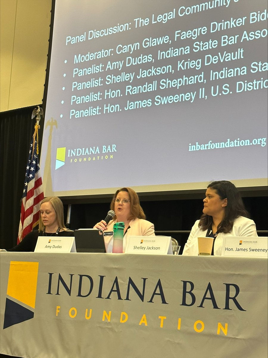 IndianaStateBar's tweet photo. ISBA President Amy Noe Dudas spoke at the @INBarFoundation's Indiana Civics Summit today about the legal community's role in civics https://t.co/IR1wJ1Hxbh