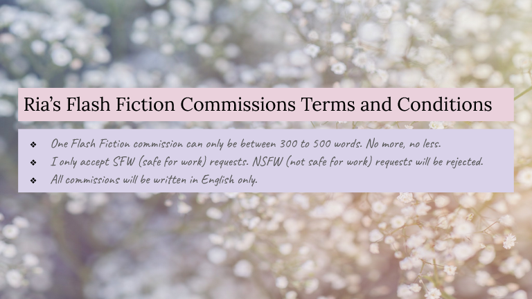 r1aDir's tweet photo. Come one and come all!
Want a starting point for your OC? Stuck with figuring out a scene? Fret no more!
Ria's Flash Fic Commissions are here for you! 🧵 https://t.co/59h4MomfmI