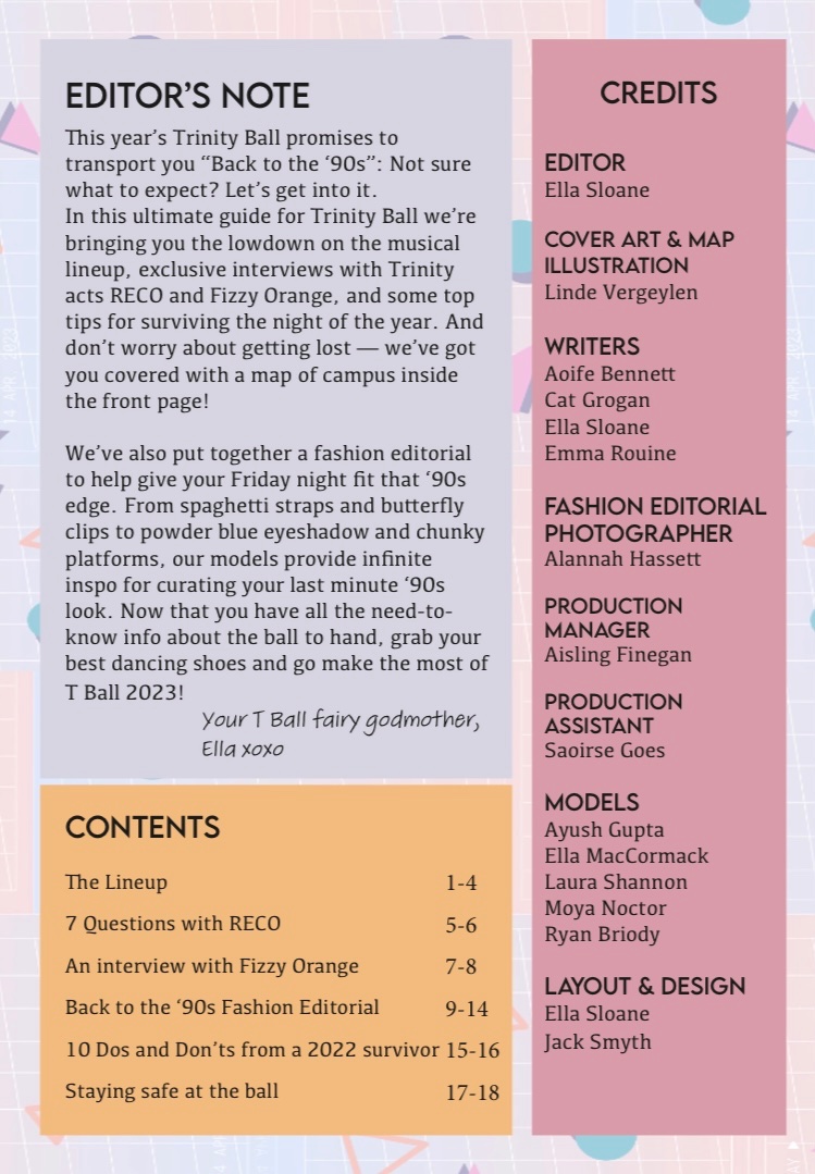 TCDpublications's tweet photo. Our ultimate guide for Trinity Ball ‘23 just dropped! Grab a copy on campus before the ball tomorrow🎪

Here’s a sneak peek of what’s inside! https://t.co/ZEPw7P5FUs