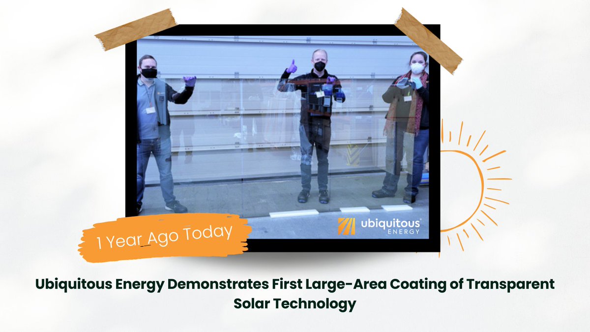 We can’t believe it has been a year since we successfully demonstrated a 1.5 meter wide glass coating using our UE Power™ transparent solar technology! Read More: hubs.li/Q01LpVf60 #TBT #ThrowbackThursday #UEPower #UbiquitousEnergy #TransparentSolar #Glass #Glazing