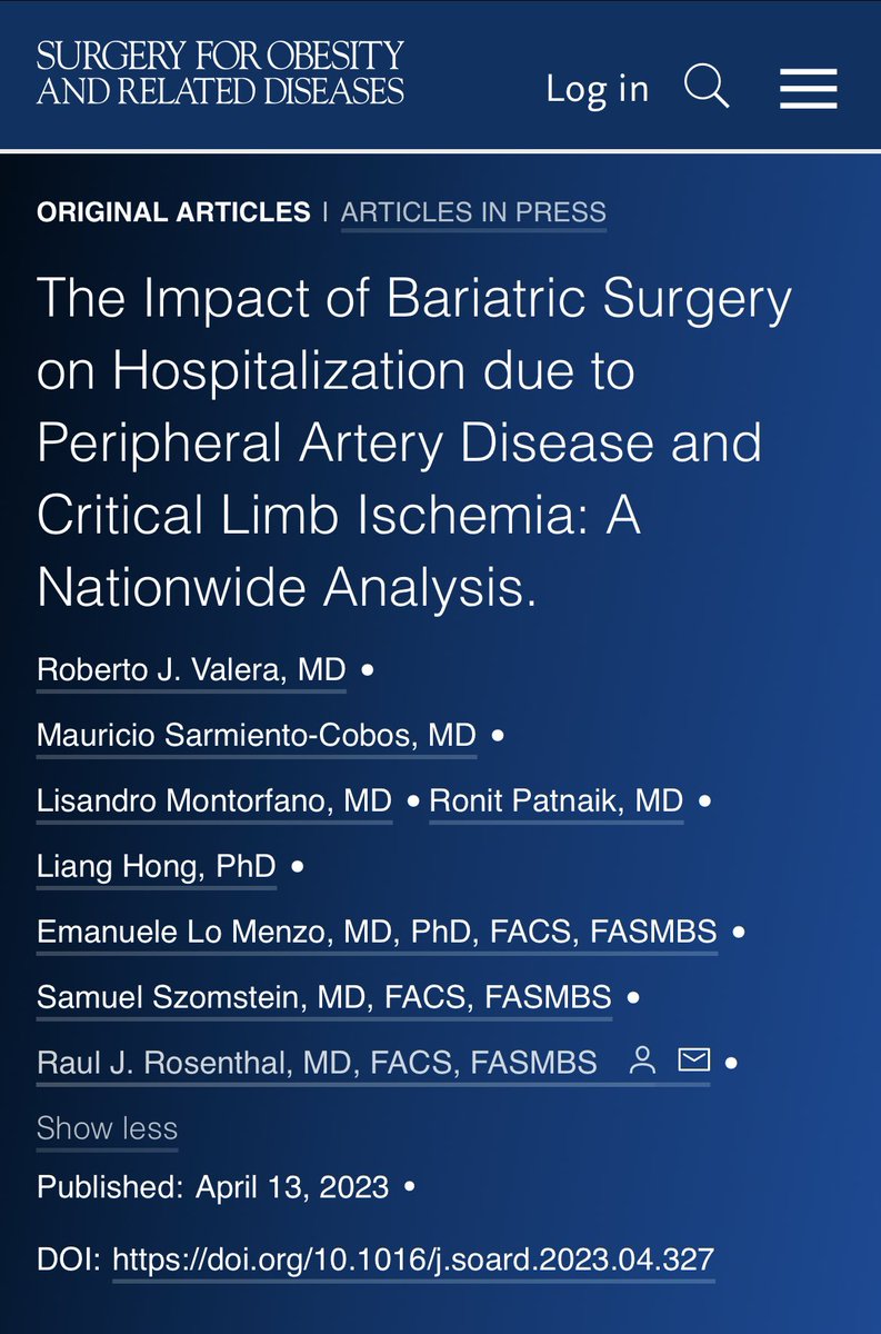 SOARD_JOURNAL's tweet photo. 📣 New article IN PRESS on SOARD

The Impact of Bariatric Surgery on Hospitalization due to Peripheral Artery Disease and Critical Limb Ischemia: A Nationwide Analysis.

https://t.co/USLie2wnPS

#soard23 #bariatricsurgery #MBS #limbischemia https://t.co/HOehJotepO