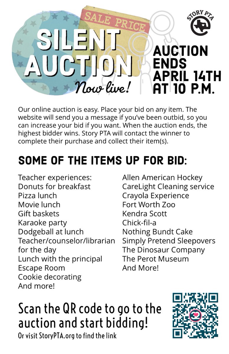StoryPTA's tweet photo. DON'T FORGET! Tomorrow is our Glow Dance and the end of our Silent Auction! A parent must attend the dance with your student... which will be a great time to enter some bids in our auction if you haven't yet! Also, we can still use some help at the dance: https://t.co/ISi0KwwQaW https://t.co/SUbQ5GDZl8