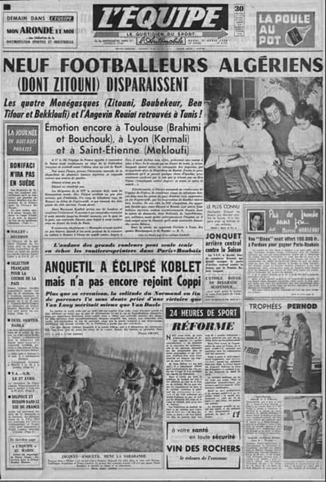 Il y a 65 ans, le 13 avril 1958 est né la glorieuse équipe du FLN  ambassadrice de la révolution algérienne ! Cette équipe a sillonné durant plus de 4ans le monde pour porté la voix de l'Algérie.
Allah Yerham ceux qui nous ont quitté et longue vie à Mekhloufi, Defnoun et Maouche.