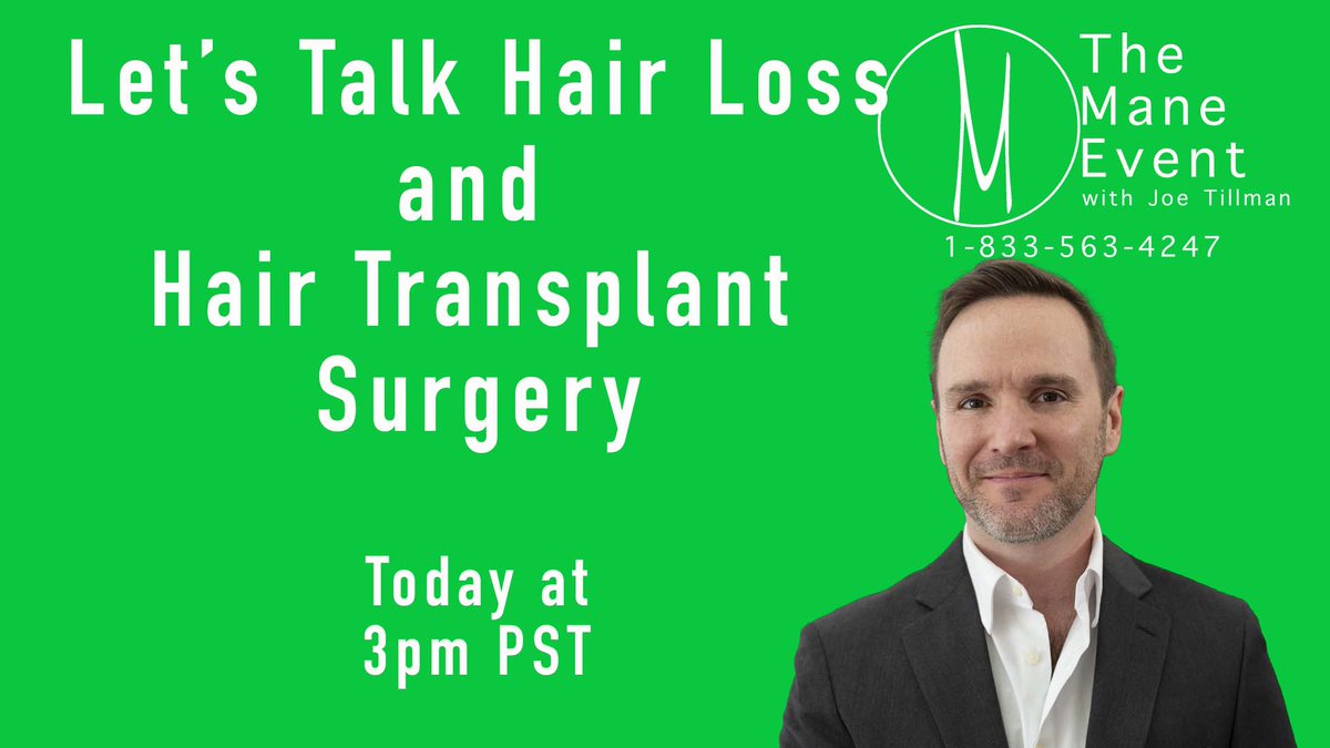 The Mane Event with Joe Tillman, the world’s only daily call in show about
hair loss and hair restoration.

Thursday April 13th, 2023
3pm PST
6pm EST
10pm GMT

The Mane Event Episode 011
youtube.com/watch?v=32eNTH…