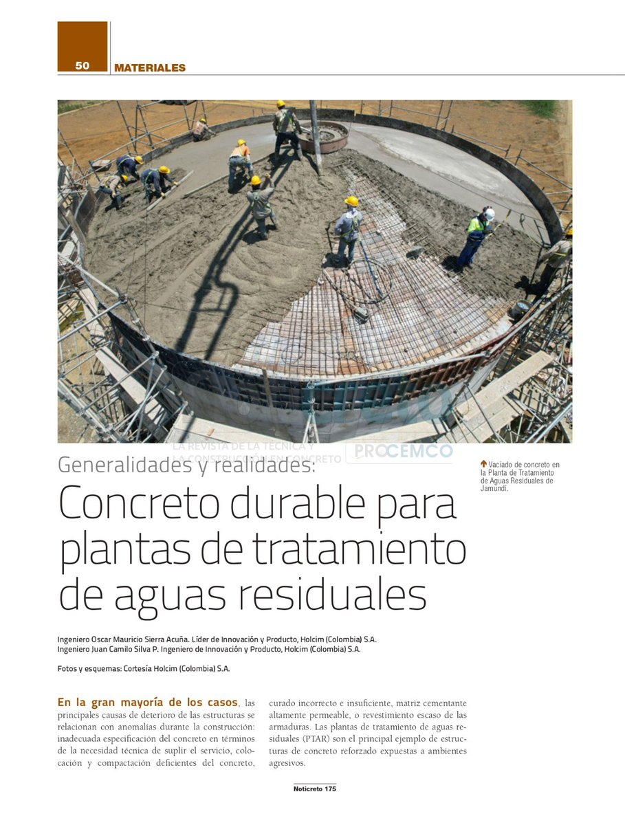 HOLCIMColombia1's tweet image. Nos complace compartir el artículo ‘Concreto durable para plantas de tratamiento de aguas residuales’ redactado por Óscar Sierra, Líder de Innovación y Producto, y Juan Camilo Silva, ingeniero de la misma área.

El texto fue publicado en #Noticreto 175.

#ConstruyendoProgreso