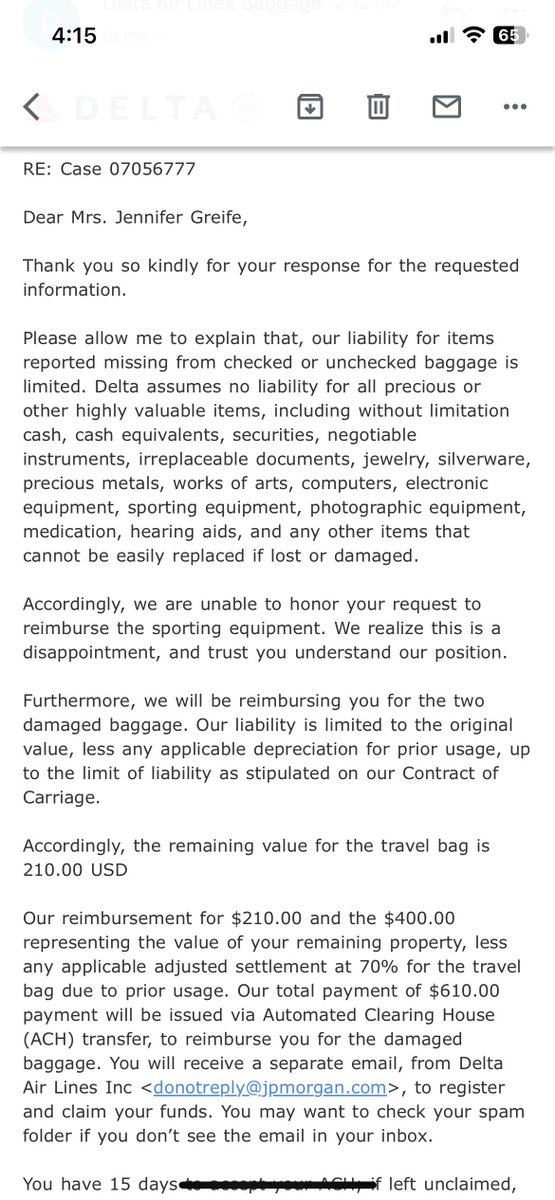 greife_tim's tweet photo. @MNGolfAssn @FOX9 @PowerTripKFAN @MnDOT 
How would you handle this situation? On a return Flight @Delta Drops your @PXG golf clubs off the transport, runs them over and drags them to baggage claim, Offers $610 to replace the damaged bags, and claims no liability on the clubs? https://t.co/U3RgRhegFA