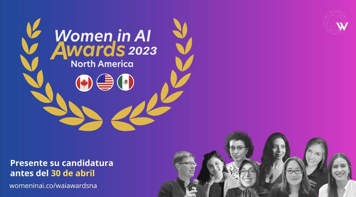 yslenglez's tweet image. 👉 ¿Eres una mujer o conoces a alguna en el campo de la Inteligencia Artificial en Mexico?

Women in AI está buscando mujeres extraordinarias para los 𝗪𝗼𝗺𝗲𝗻 𝗶𝗻 𝗔𝗜 𝗔𝘄𝗮𝗿𝗱𝘀 𝗡𝗼𝗿𝘁𝗵 𝗔𝗺𝗲𝗿𝗶𝗰𝗮 𝟮𝟬𝟮𝟯.

💜 Aplica aquí: womeninai.co/na-awards-cate…