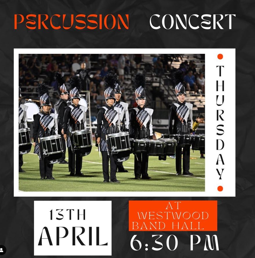 Don't miss the Westwood Percussion Concert tonight! 6:30 PM in the Band Hall