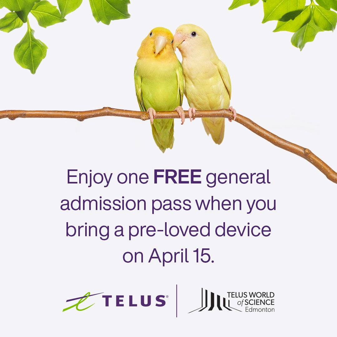 sherrileslie's tweet photo. TELUS World of Science - Edmonton on April 15 and learn about #recycling. Bring a pre-loved mobile phone or smart device for recycling and get 1 FREE general admission pass! #TeamTELUS https://t.co/uPRq1IMTGe https://t.co/J64tcds0EH