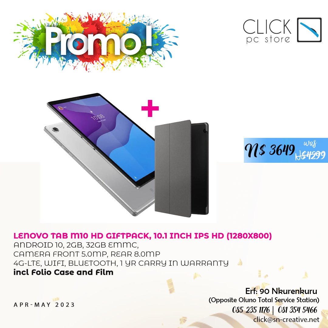 clickpcstore's tweet image. Enjoy #April with this #Lenovo tablet.. stock in Katima and Nkurenkuru