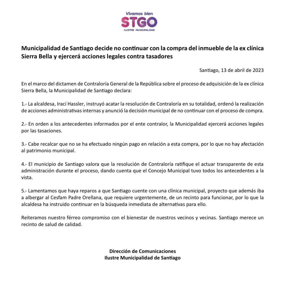 daniel_nunez_a's tweet image. Alcaldía de Santiago decide no continuar con la compra de la ex clínica Sierra Bella