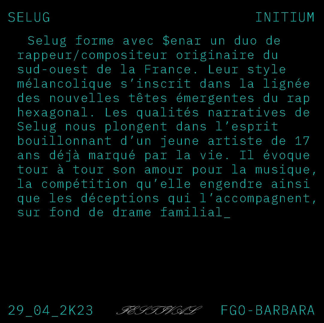 initiumfestival's tweet photo. Envoûtant et percutant comme un Kylian à Paname, voici le seul et l’unique Selug qui sera avec nous pour une noche des plus bouillantes au FGO Barbara ⚡ https://t.co/iMGXOWrDxY