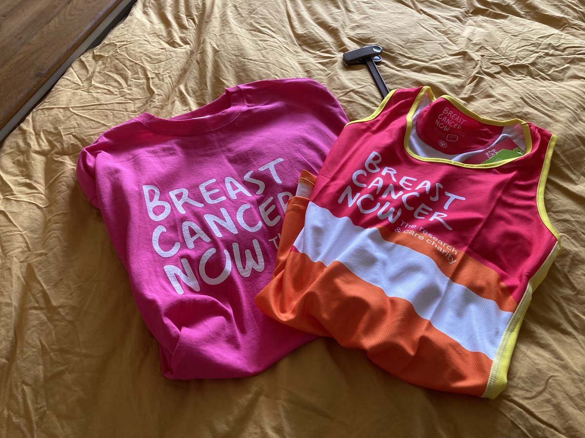 Exciting… T shirt and running 🏃‍♀️ vest arrived today..,which to wear on run 13???  And in another plus the wind 💨 and rain ☔️ have stopped. #breastcancernow
