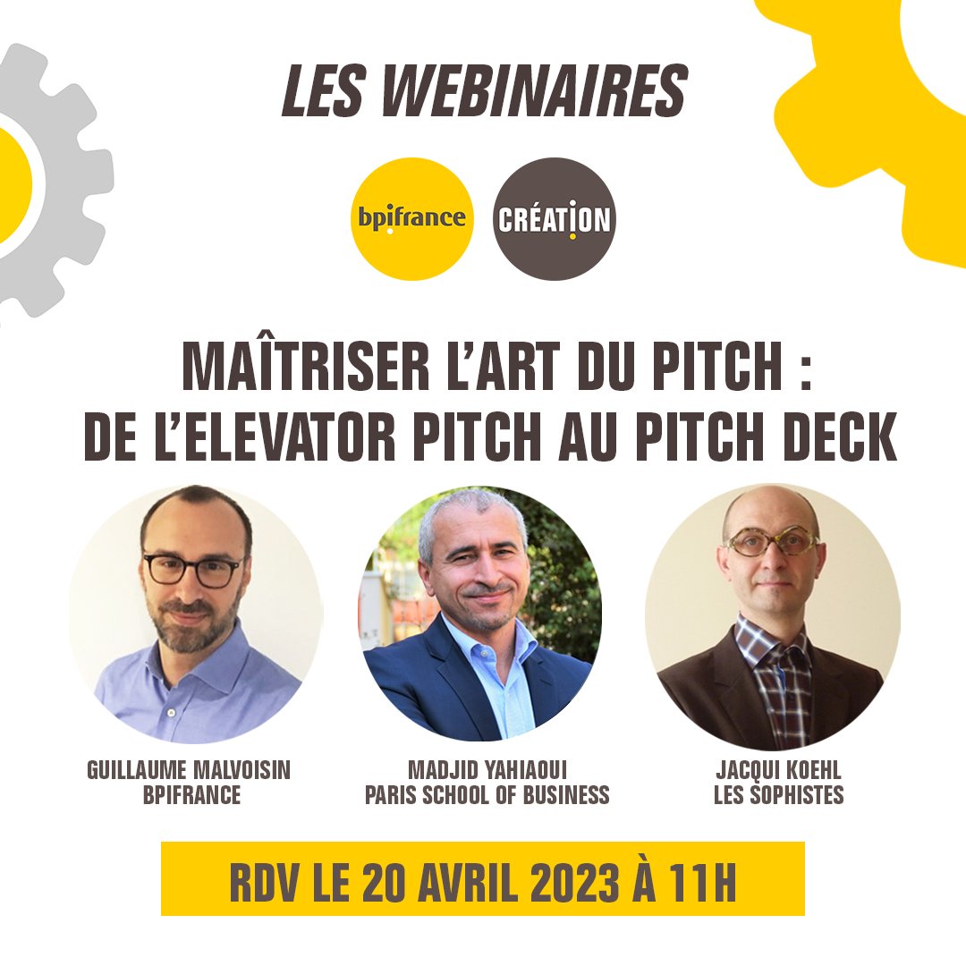 📣 #WEBINAIRE Maîtriser l’art du pitch : de l’elevator pitch au pitch deck 💡
RDV le 20/04 afin de vous préparer à pitcher votre projet en 2 minutes comme en 20 minutes.
Inscription gratuite 👉 spkl.io/60194eMm1
#TousEntrepreneurs #Pitch
