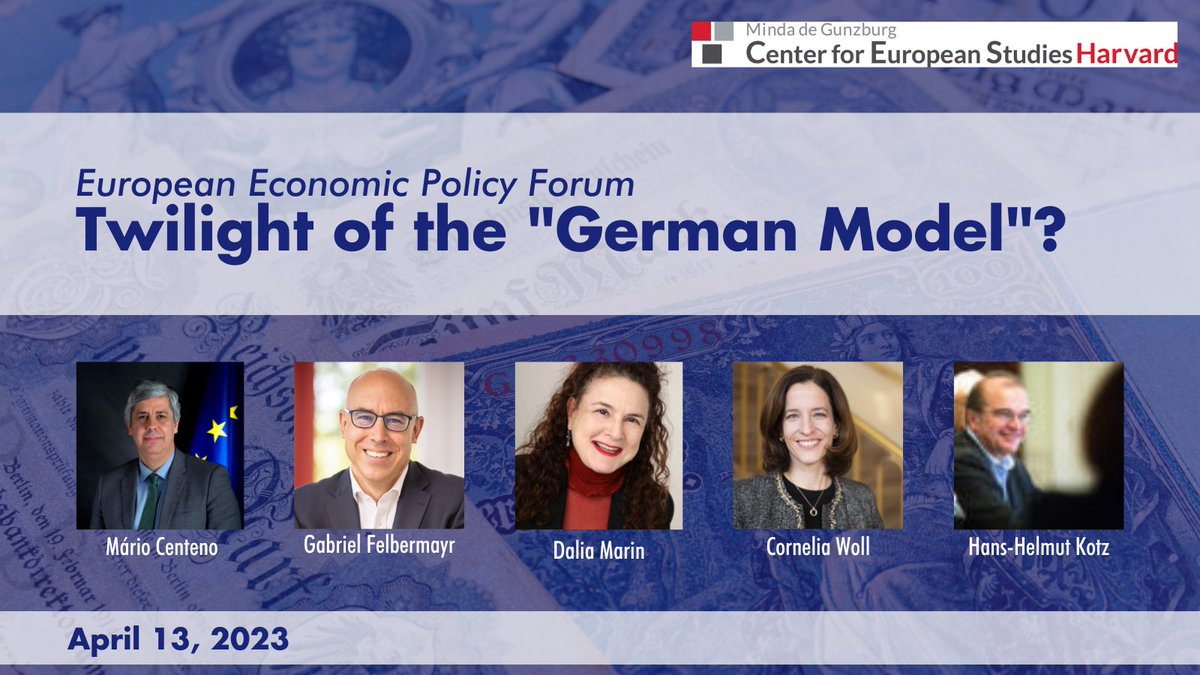 TODAY: Join us for 'Twilight of the 'German Model'?' with Banco de Portugal Governor @mariofcenteno, @GFelbermayr, Dalia Marin, @Cornelia_Woll, and our Resident Faculty Hans-Helmut Kotz.

This event will be streamed via YouTube at 4pm (EDT).
▶️ow.ly/ETCy50NIbhF