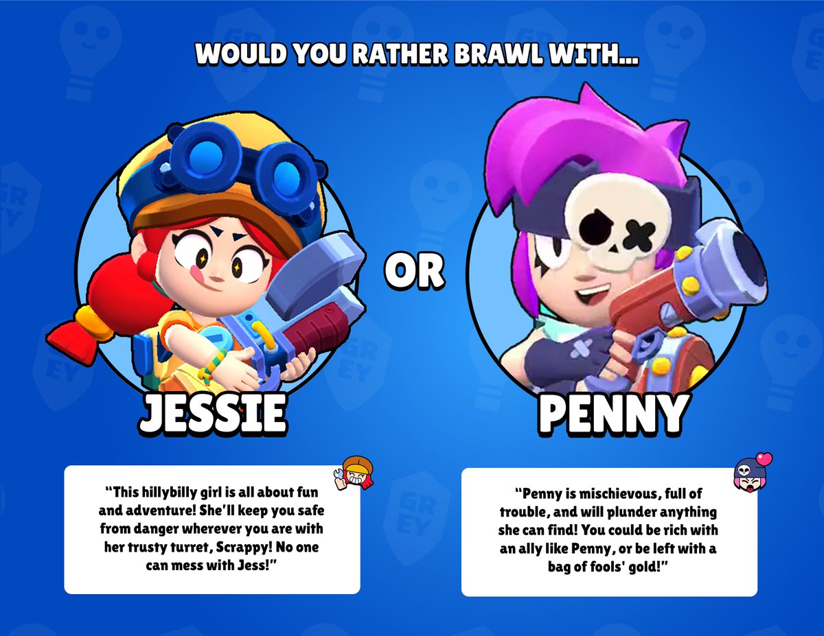 MoonlightStarr8's tweet photo. Who would you rather brawl with? Comment below!

❤️- Jessie 
🔄- Penny  

#BrawlStars #brawlstarspenny #Brawlstarsjessie https://t.co/yqItPnS3kl