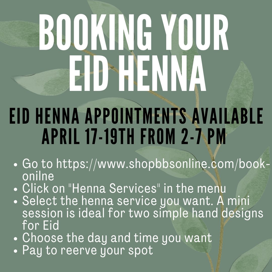 Follow these steps to book your Eid henna appointments! 
.
.
.
.
.
.
.
#henna #hennaart #hennadesign #hennawedding #hennaartist #mehndi #hennatattoo #hennadesigns #whitehenna #wedding #hennainspire #hennafun #mehendi #art #hennaputih #hennalove #bridalhenna #hennapengantin #henna