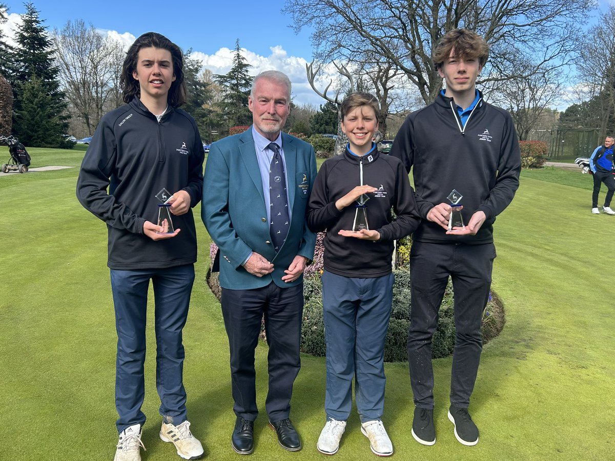 herts_golf's tweet photo. In 2nd and 3rd respectively in the Junior Champion Club event were @HarpendenCommon and the host club @porterspark pictured here with Club Captain Bernard Amos. https://t.co/7EoHxYM890
