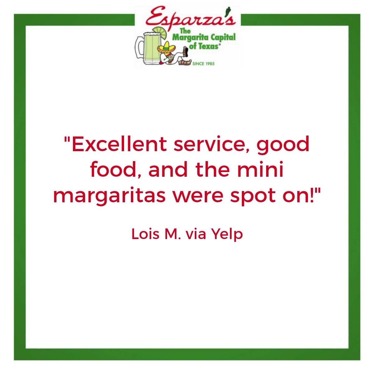 Come by Esparza's Restaurante Mexicano for a delightful meal! We won't disappoint you.