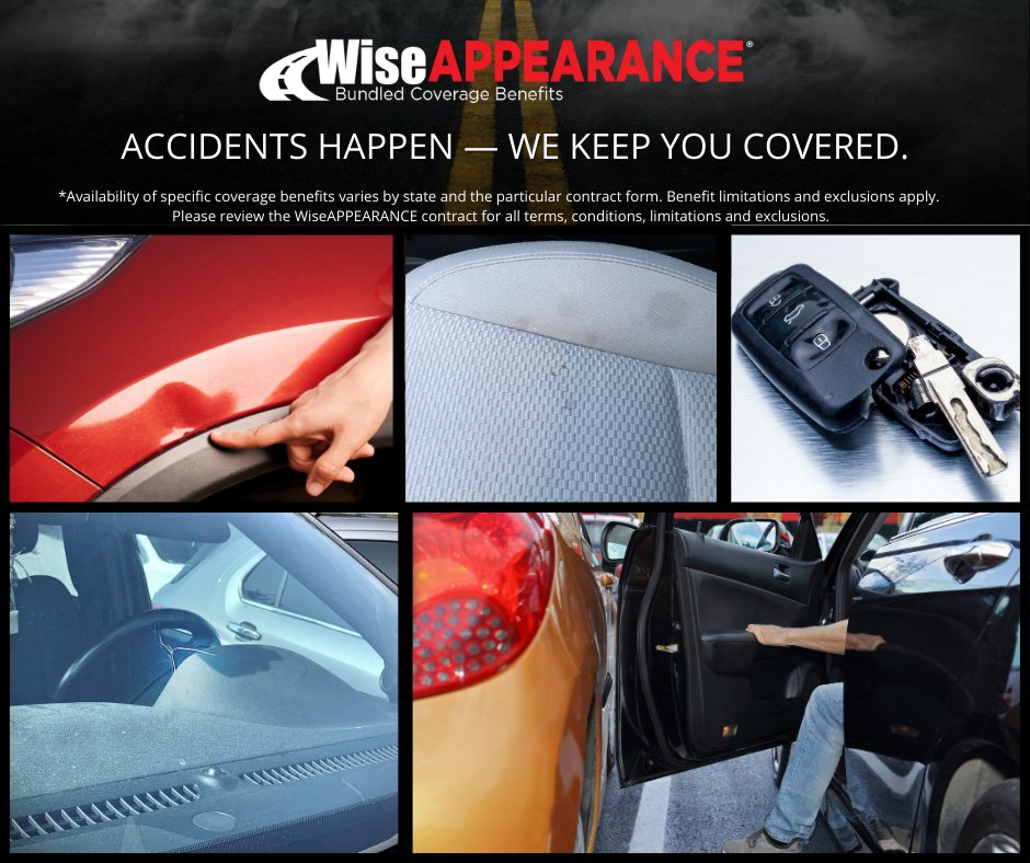 We all know accidents happen… So, why not secure the appearance of your vehicle with WiseAPPEARANCE?

Contact us today at SALES@Wisefandi.com to learn more about our WiseAPPEARANCE program offerings.

#Wisefandi #automotive #appearanceprotection #vehicleprotection #autoindustry