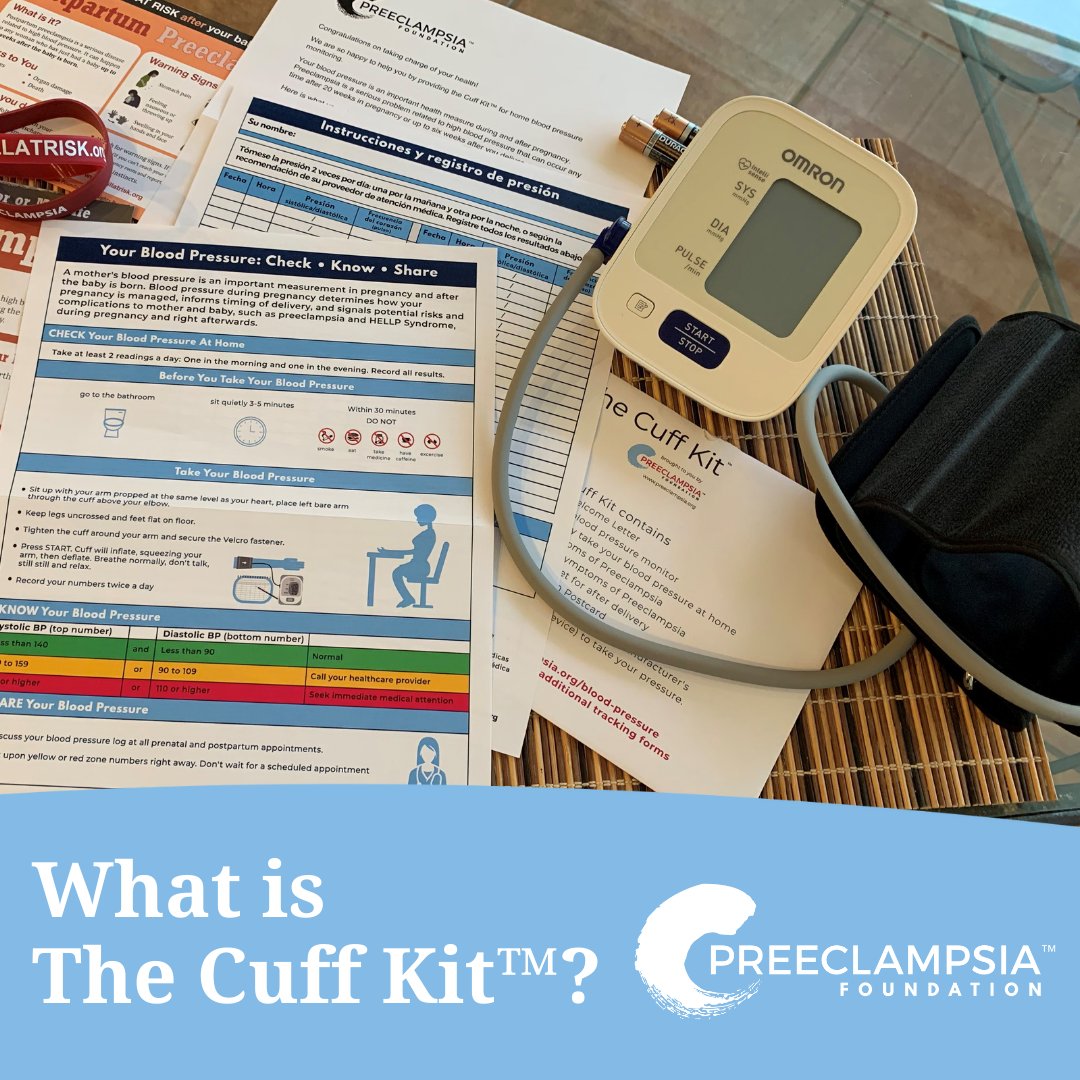 Early detection of #highbloodpressure in #pregnancy using a home BP cuff prevents delays in care. We join with provider partners to ensure every patient knows how to #CheckKnowShare their #BP numbers with the Cuff Kit! Learn more: preeclampsia.org/the-cuff-proje… #BMHW23