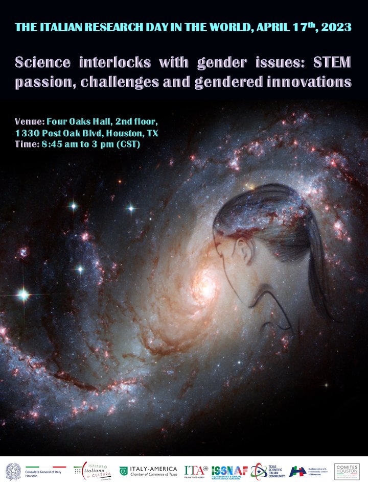 Join us on April 17th for #ItalianResearchDayithe World to the Symposium 'Science interlocks with gender issues: #STEM passion, scientific challenges and gendered innovations'. conshouston.esteri.it/.../italian-re…... #science #WomenInSTEM #WomenInScience #STEMpassion #genderedinnovations
