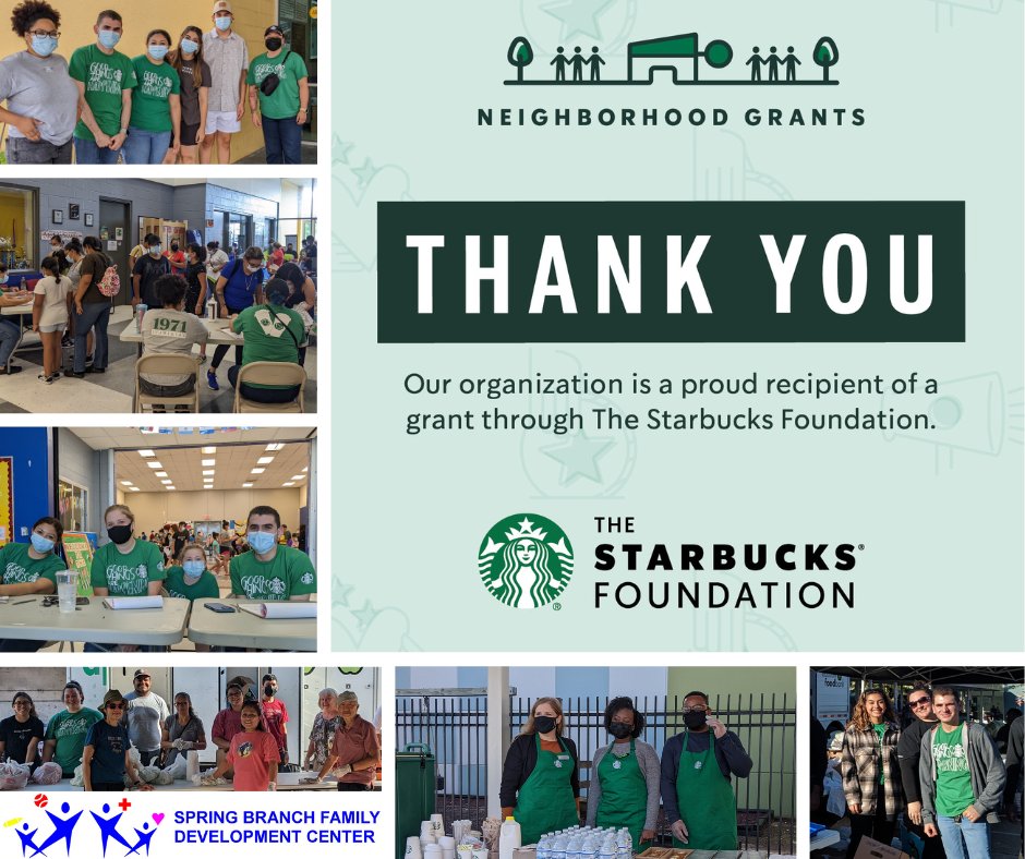 @SBFDCenter is proud to be selected for 2 @Starbucks Foundation #NeighborhoodGrants!
Thanks Starbucks partners for nominating #SBFDCenter! We consider Starbucks partners our partners, too. Thanks #TheStarbucksFoundation for recognizing how we are making our community stronger!