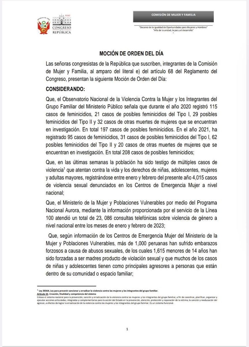 mujer_comision's tweet photo. 🚨#URGENTE  | #Pleno del @congresoperu  debe de aprobar la Moción de Orden del día para que se declare en emergencia la situación de violencia contra la mujer a nivel nacional.
@diariocorreo @larepublica_pe @ExpresoPeru @Politica_ECpe @peru21noticias @DiarioUnoPeru   @Latina_pe @ https://t.co/ezGUPVA1CH