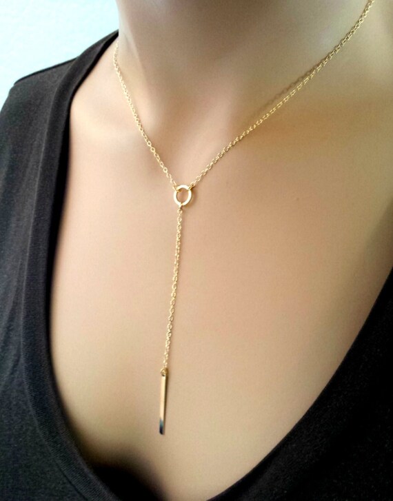 Gold BAR Necklace, Personalized Necklace, Lariat etsy.me/3Tasy8u #necklace #pendantnecklace #lariatnecklace #strandnecklace @etsymktgtool