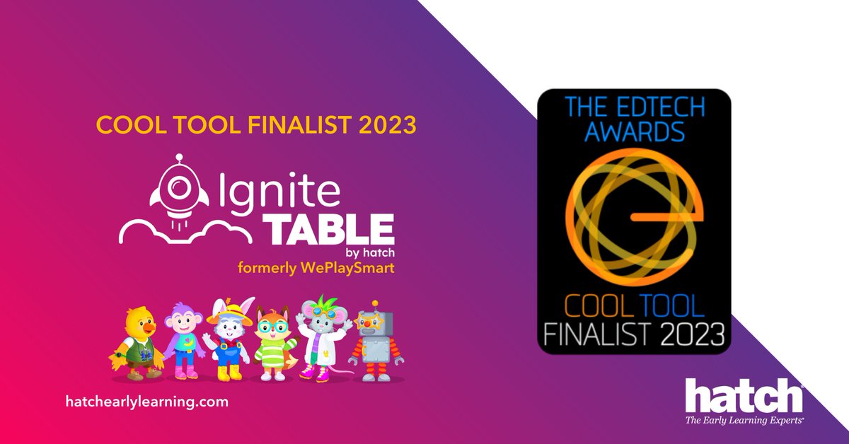 hatchearlylearn's tweet photo. We're thrilled to announce that IgniteTable by Hatch™ has been named a finalist for the Cool Tool award by EdTech Digest. It's an honor to be recognized, and we couldn't be more excited about this achievement! #edtechdigest #cooltool #edtech #prek #headstart #kindergarten https://t.co/aIUNKahwyJ